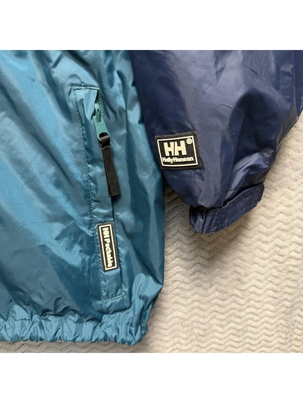 Helly Hansen Jacket Mens XL Green Blue Helly Tech HH Packable Hooded Rain Coat